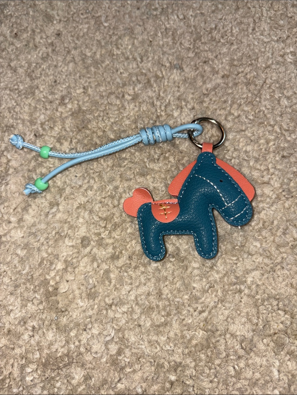 Teal and Coral Horse Keychain Bag Charm